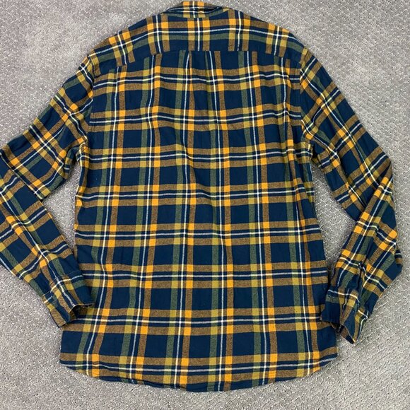 J. CREW Flannel Shirt Men's Large Slim Fit Orange Navy Green Plaid Button Down - Picture 4 of 10